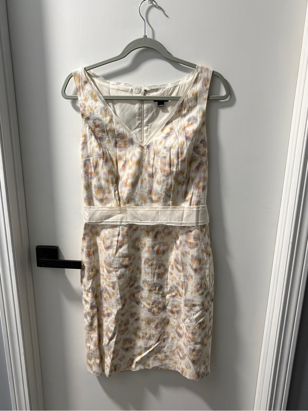 Ann Taylor Cream Midi Dress with Yellow and Purple Print